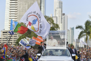14-Apostolic Journey to Panama: Welcome ceremony and opening of WYD at Campo Santa Maria la Antigua – Cinta Costera