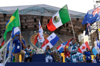 22-Apostolic Journey to Panama: Welcome ceremony and opening of WYD at Campo Santa Maria la Antigua – Cinta Costera