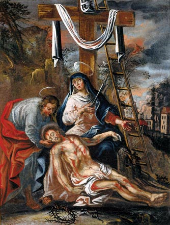 Jesus wird vom Kreuz abgenommen und in den Schoß seiner Mutter gelegt: XIII STATION