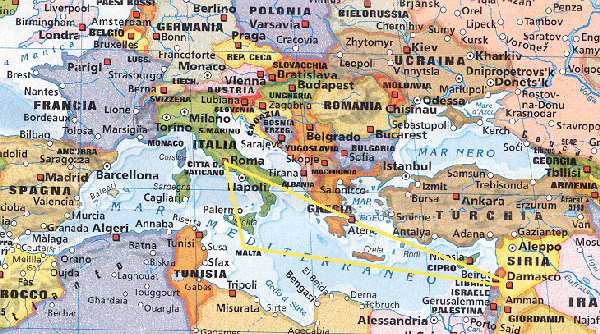 Per visionare un itinerario, cliccare su Grecia, Siria o Malta