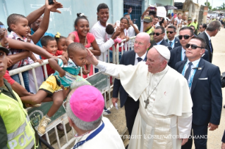 13-Apostolic Journey to Colombia: Blessing and laying of the corner-stones for homeless shelters and Talitha Qum works