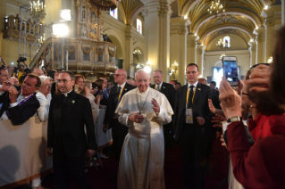 2-Apostolic Journey to Peru: Prayer in front of the relics of the Peruvian Saints