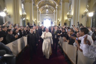 3-Apostolic Journey to Peru: Prayer in front of the relics of the Peruvian Saints