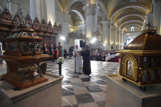 5-Apostolic Journey to Peru: Prayer in front of the relics of the Peruvian Saints 