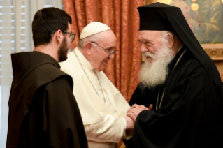 7-Apostolic Journey to Cyprus and Greece: Meeting of His Beatitude Hieronymos II and His Holiness Francis with the Respective Entourages