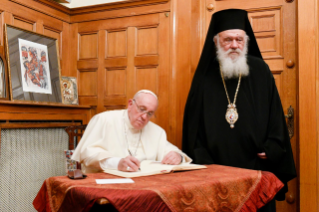 11-Apostolic Journey to Cyprus and Greece: Meeting of His Beatitude Hieronymos II and His Holiness Francis with the Respective Entourages